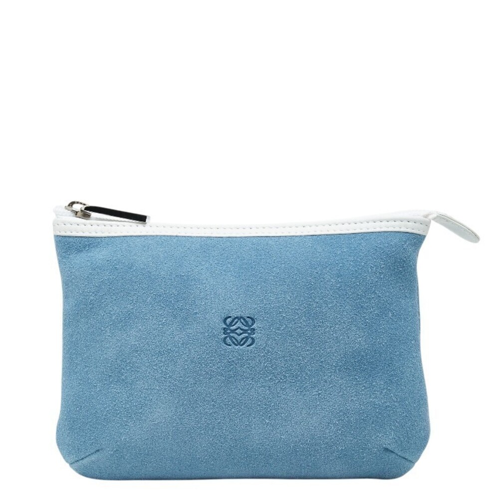 Loewe Anagram Pouch Clutch Blue Suede